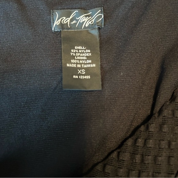 Lord & Taylor Black Draped Neck Waffle Style Lace Fully Lined Sleeveless Dress - Picture 9 of 15